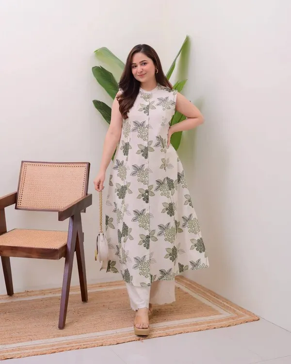 greenPrinted_Sleeveless_Cotton_Kurta_with_Palazzo_Set