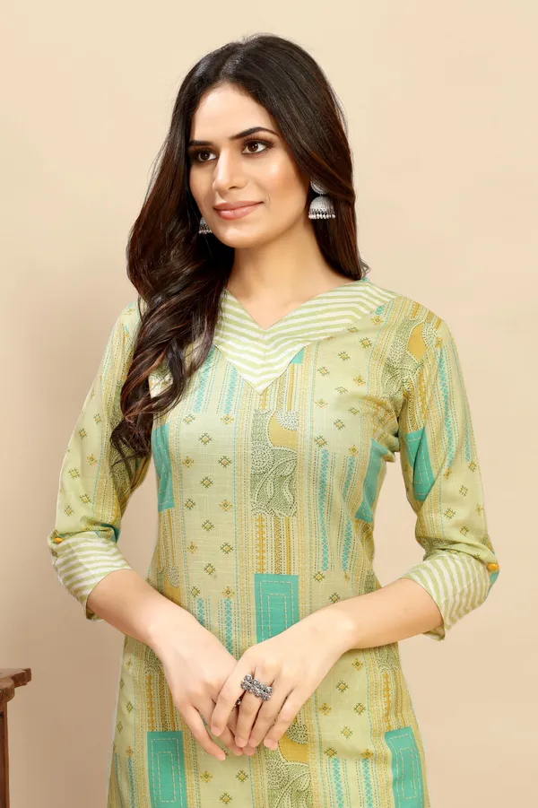Green_Cotton_Floral_Block_Printed_Kurti_Pair