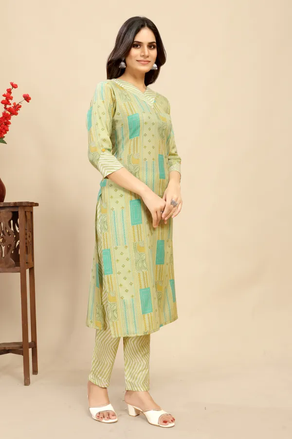 Green_Cotton_Floral_Block_Printed_Kurti_Pair