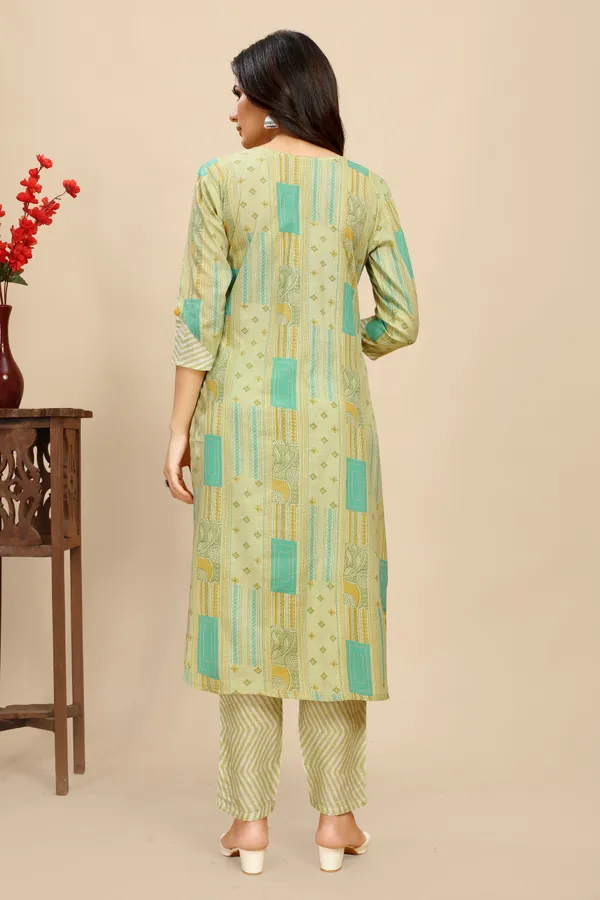 Green_Cotton_Floral_Block_Printed_Kurti_Pair