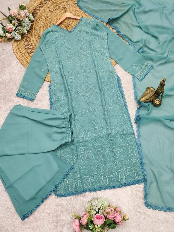 Teal_Blue_Embroidered_Kurta_Palazoo_with_Dupatta