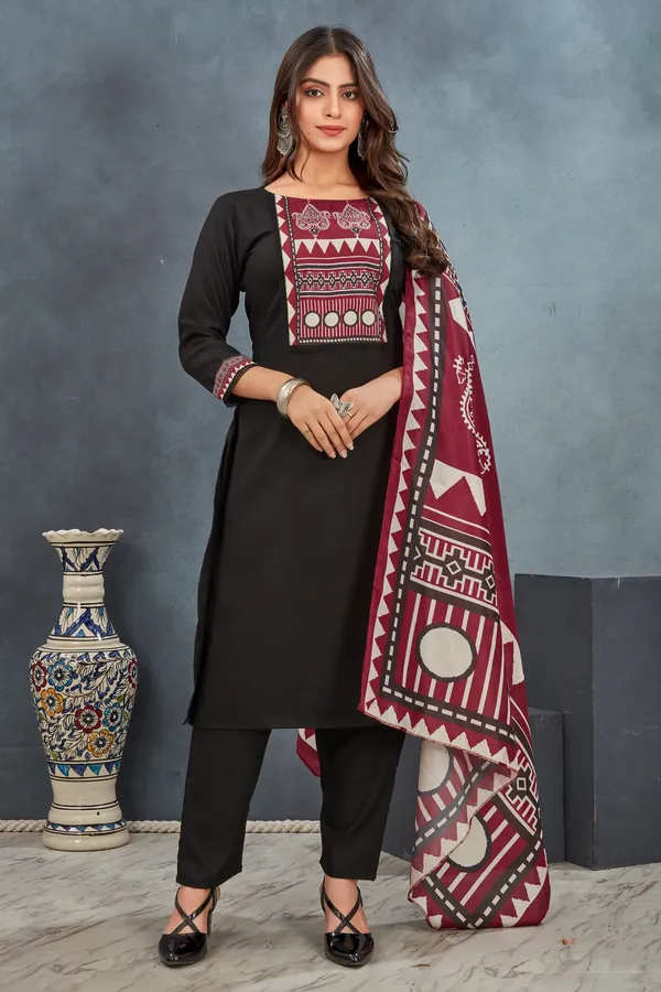 Black_Ajrakh_Kurta_Pant_With_Dupatta_Suit