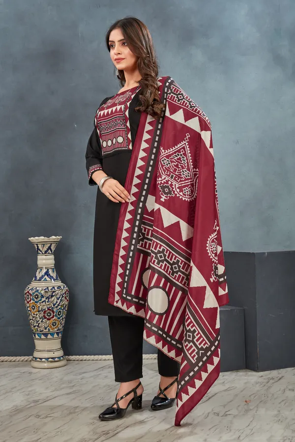 Black_Ajrakh_Kurta_Pant_With_Dupatta_Suit