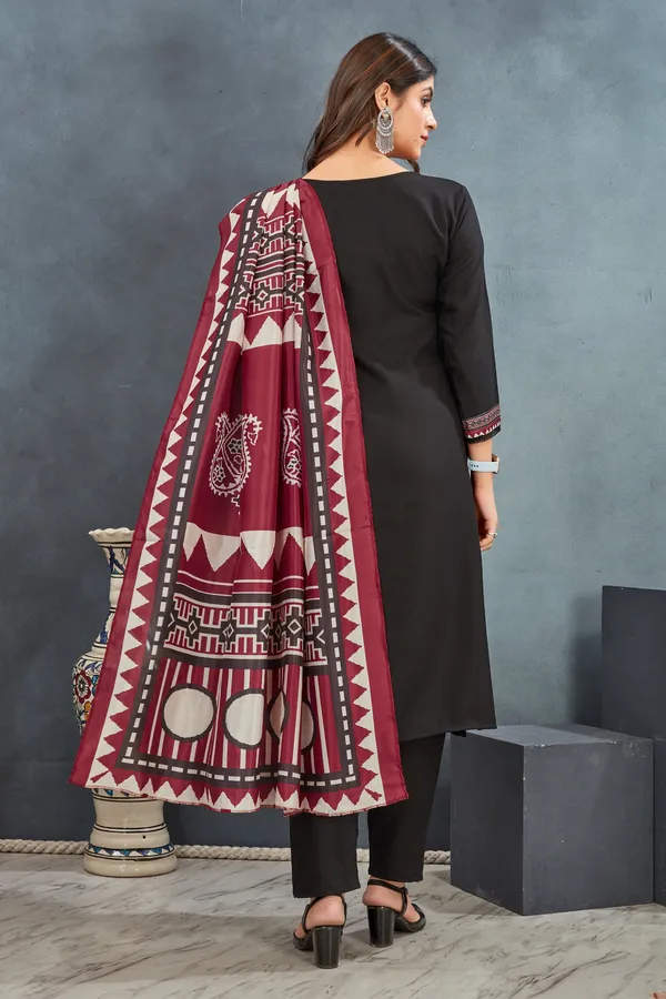 Black_Ajrakh_Kurta_Pant_With_Dupatta_Suit