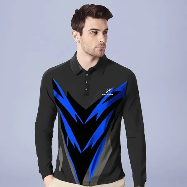 Black_Polyester_Full_Sleeve_Polo_Neck_Printed_Regular_T-Shirt_For_Men