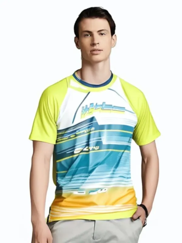 Yellow_Polyester_Short_Sleeve_Round_Neck_Striped_Regular_T-Shirt_For_Men