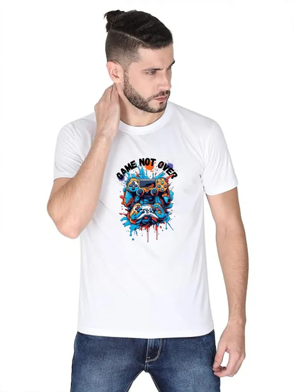 White_Cotton_Blend_Half_Sleeve_Round_Neck_Printed_Regular_T-Shirt_For_Men