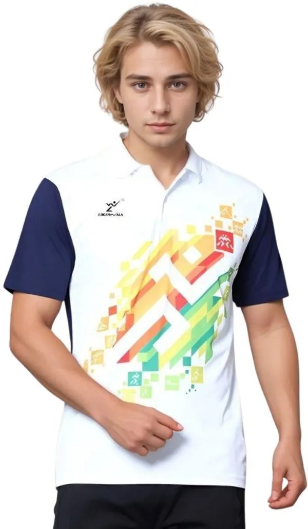 White_Polyester_Half_Sleeve_Polo_Neck_Printed_Regular_T-Shirt_For_Men