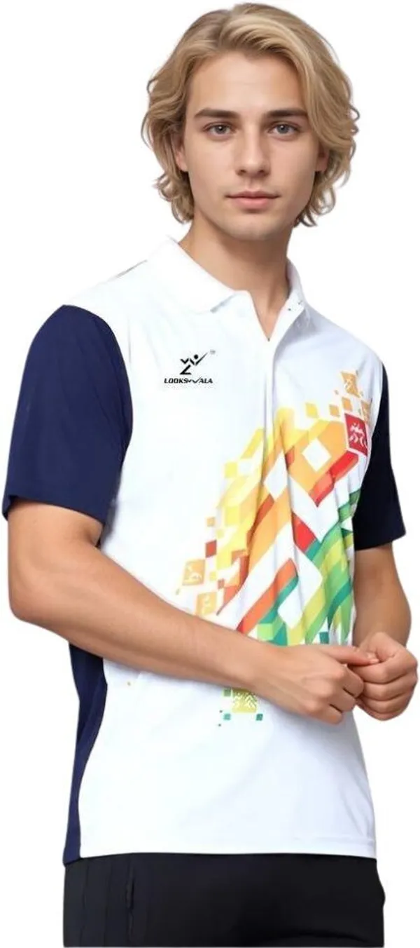 White_Polyester_Half_Sleeve_Polo_Neck_Printed_Regular_T-Shirt_For_Men