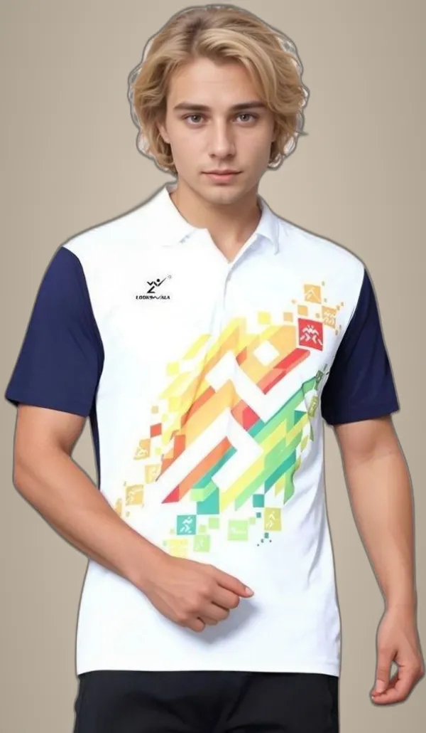 White_Polyester_Half_Sleeve_Polo_Neck_Printed_Regular_T-Shirt_For_Men