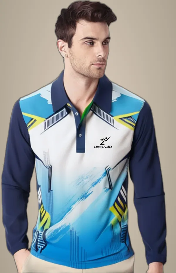 Blue_Polyester_Full_Sleeve_Polo_Neck_Printed_Regular_T-Shirt_For_Men