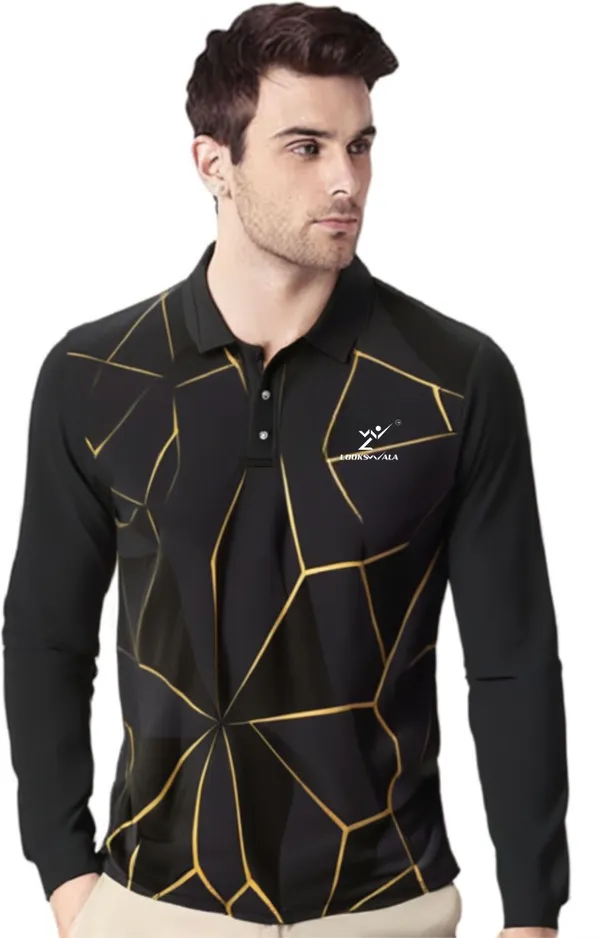 Black_Polyester_Full_Sleeve_Polo_Neck_Printed_Regular_T-Shirt_For_Men