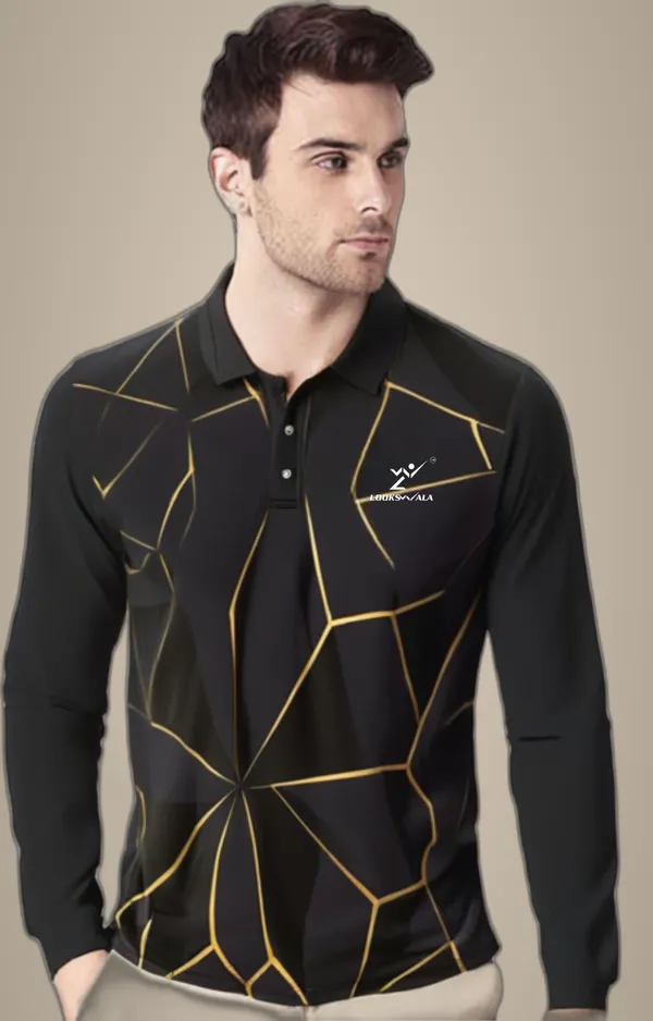 Black_Polyester_Full_Sleeve_Polo_Neck_Printed_Regular_T-Shirt_For_Men