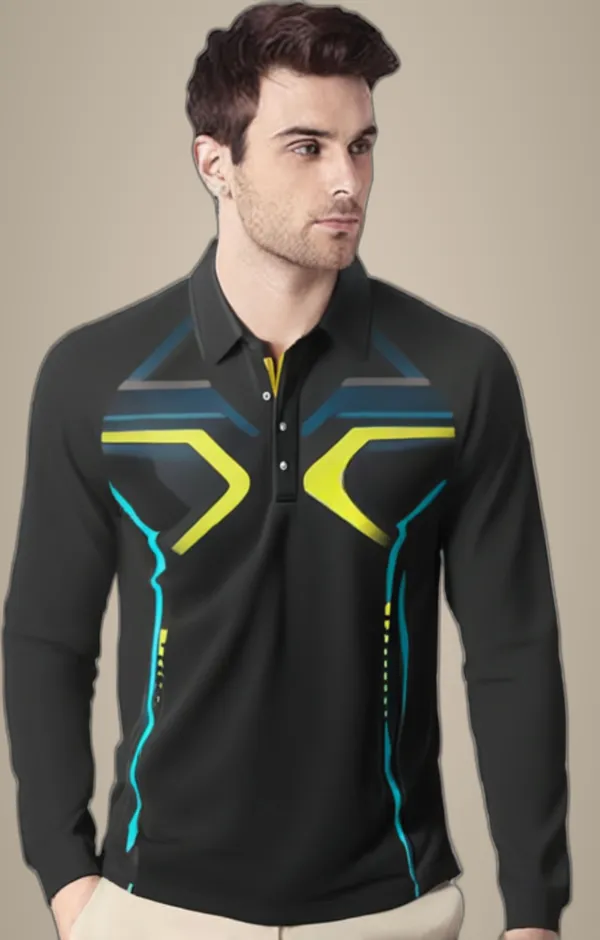Black_Polyester_Full_Sleeve_Polo_Neck_Printed_Regular_T-Shirt_For_Men