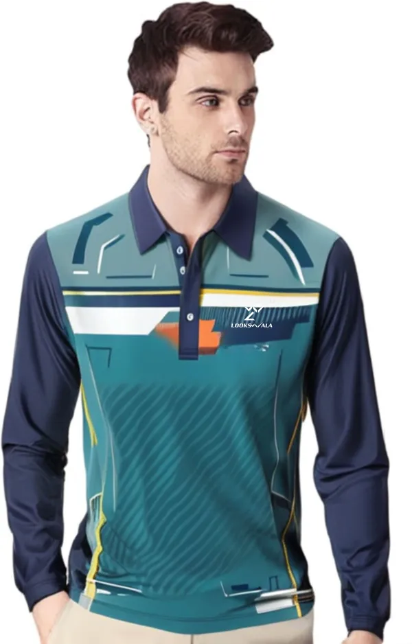 Turquoise_Polyester_Polo_Printed_Full_Sleeve_Regular_T_shirt_For_Men