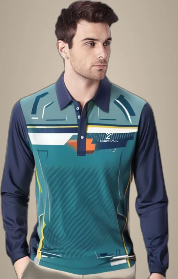 Turquoise_Polyester_Polo_Printed_Full_Sleeve_Regular_T_shirt_For_Men