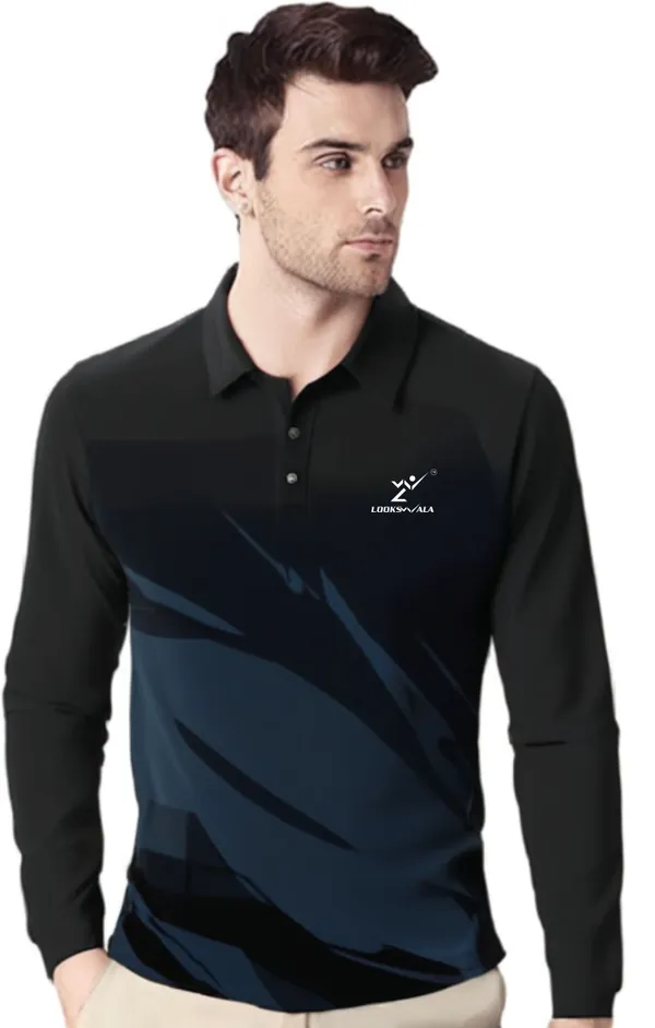 Black_Polyester_Full_Sleeve_Polo_Neck_Printed_Regular_T-Shirt_For_Men
