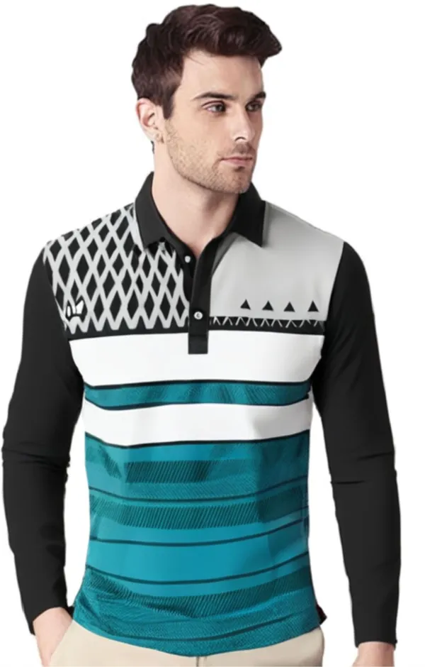 Black_Polyester_Full_Sleeve_Polo_Neck_Printed_Regular_T-Shirt_For_Men