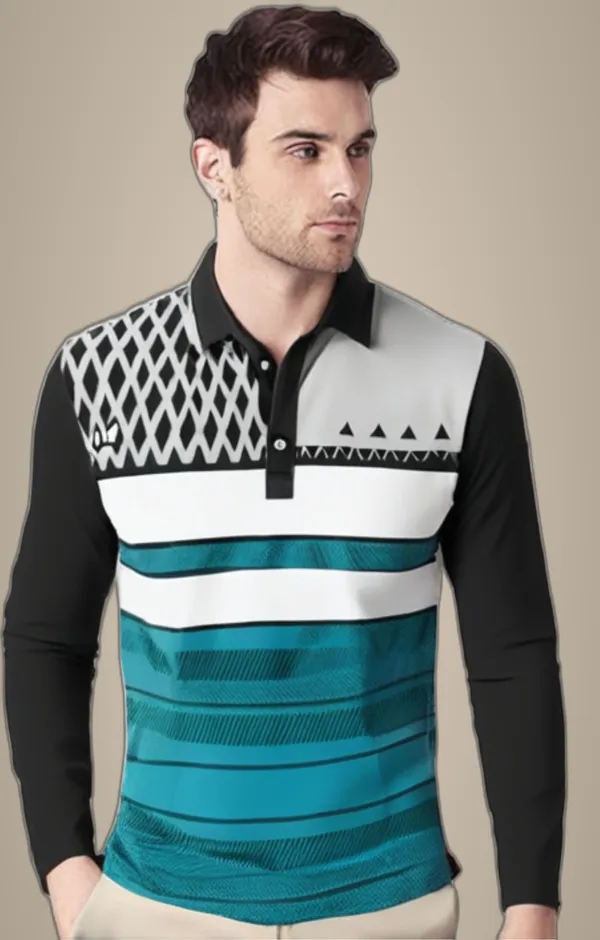 Black_Polyester_Full_Sleeve_Polo_Neck_Printed_Regular_T-Shirt_For_Men