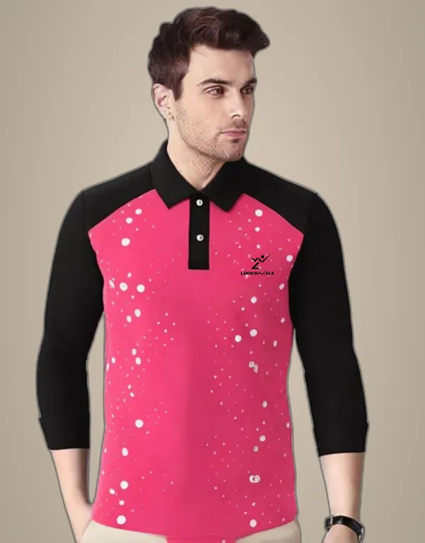 Pink_&_Black_Polyester_Full_Sleeve_Polo_Neck_Printed_Regular_T-Shirt_For_Men