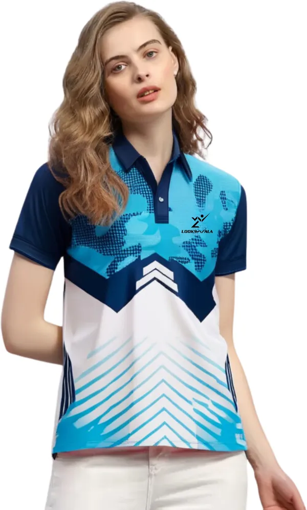 Multicolor_Polyester_Half_Sleeve_Polo_Neck_Printed_Regular_T-Shirt_For_Women