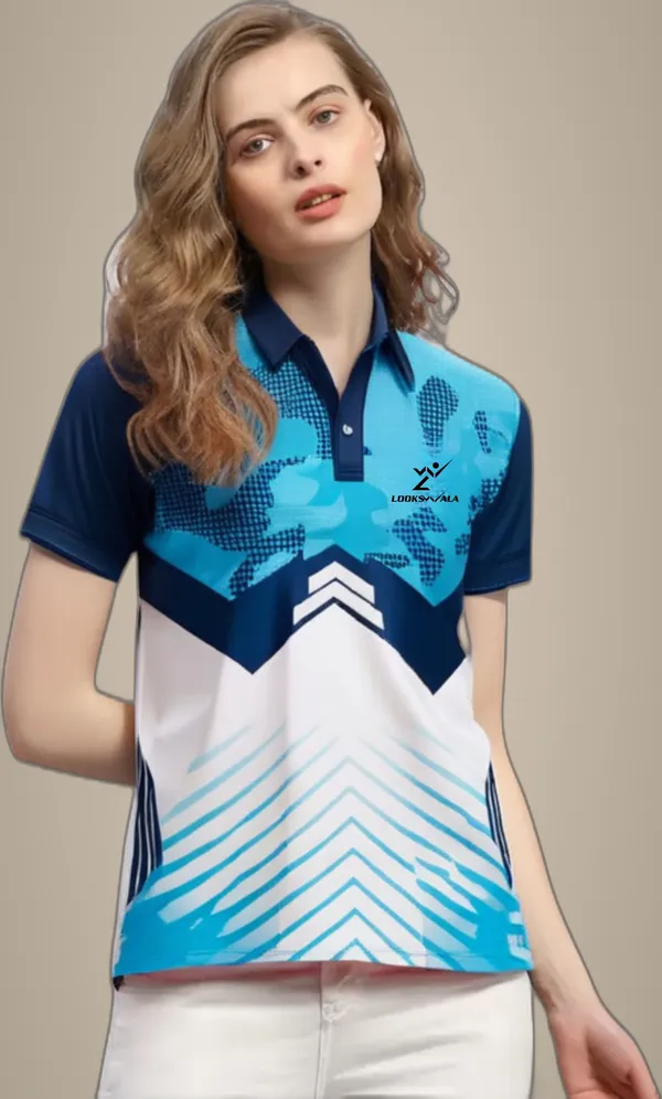 Multicolor_Polyester_Half_Sleeve_Polo_Neck_Printed_Regular_T-Shirt_For_Women