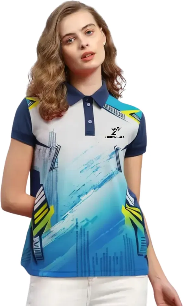 Multicolor_Polyester_Half_Sleeve_Polo_Neck_Printed_Regular_T-Shirt_For_Women