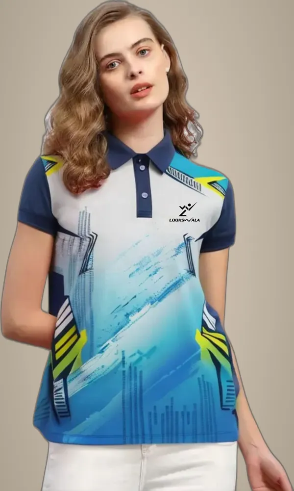 Multicolor_Polyester_Half_Sleeve_Polo_Neck_Printed_Regular_T-Shirt_For_Women