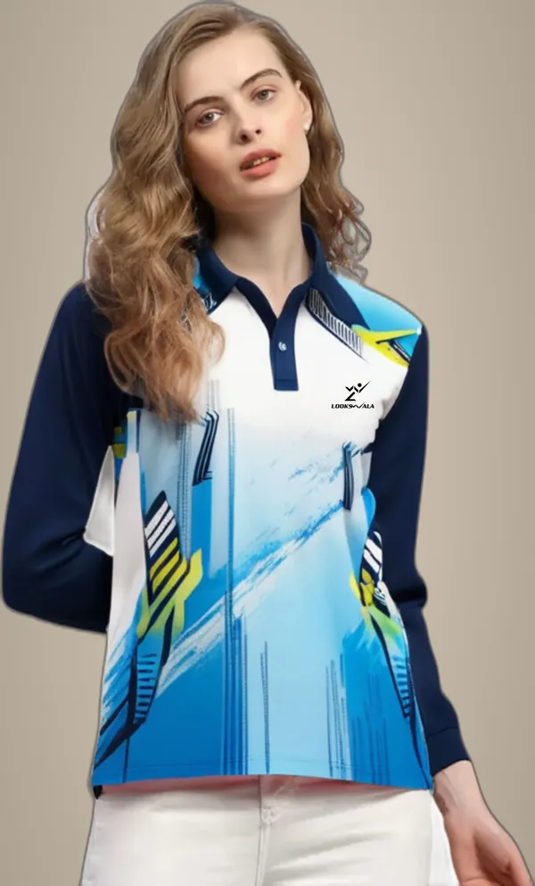 Multicolor_Polyester_Full_Sleeve_Polo_Neck_Printed_Regular_T-Shirt_For_Women