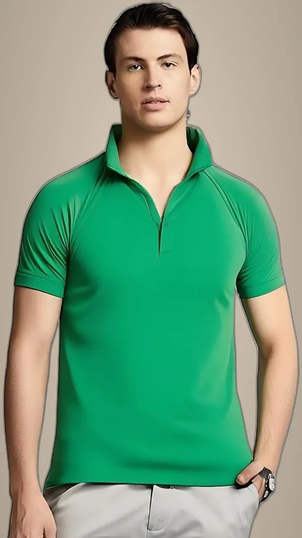 Green_Polyester_Half_Sleeve_Polo_Neck_Solid_Regular_T-Shirt_For_Men