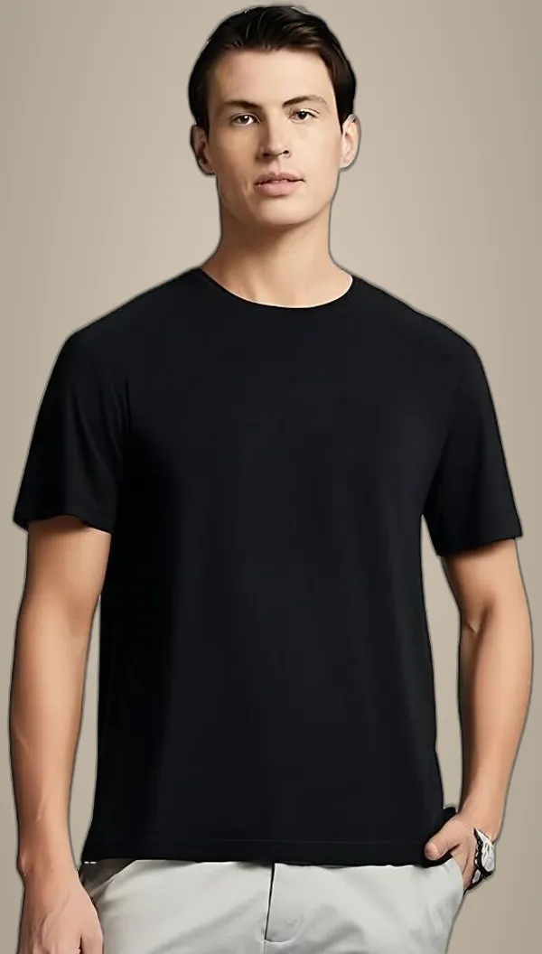 Black_Polyester_Half_Sleeve_Round_Neck_Solid_Regular_T-Shirt_For_Men