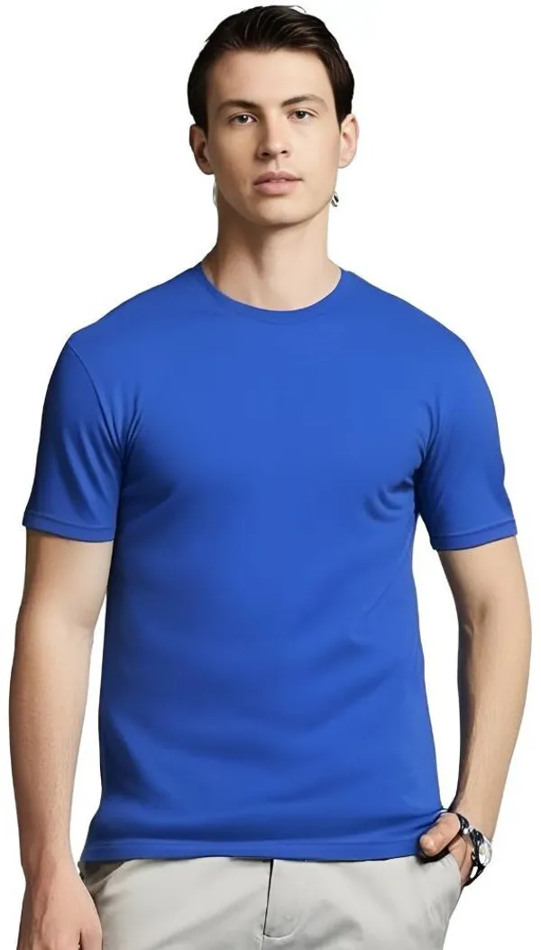 Blue_Polyester_Short_Sleeve_Round_Neck_Solid_Regular_T-Shirt_For_Men
