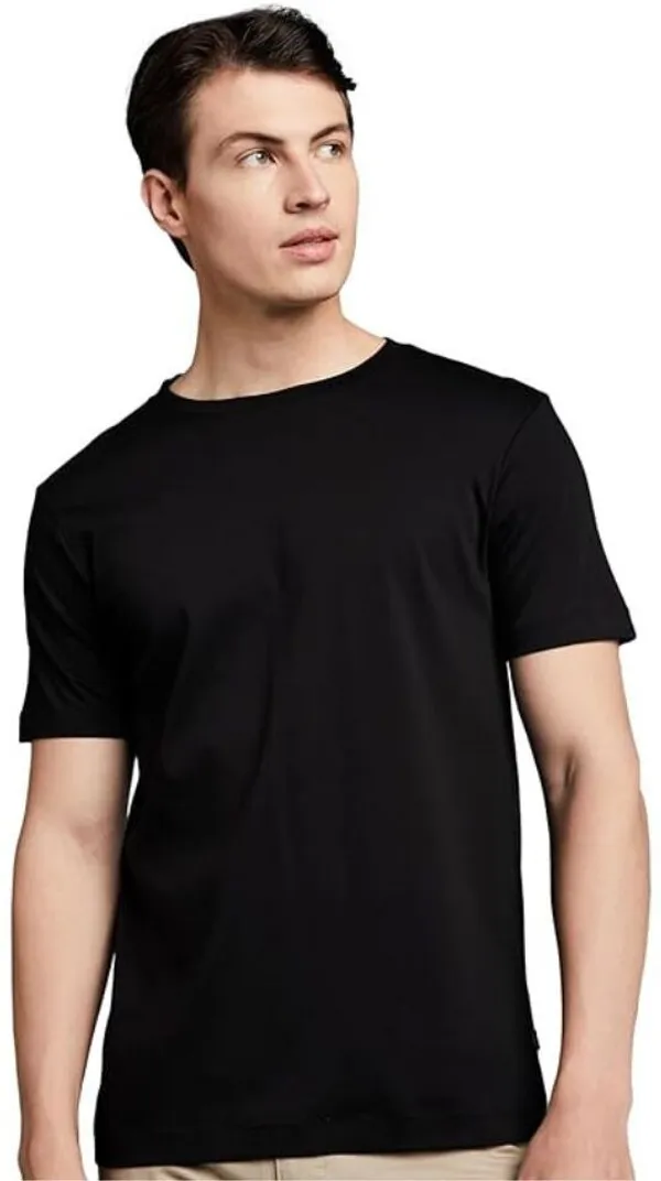Black_Cotton_Blend_Half_Sleeve_Round_Neck_Solid_Regular_T-Shirt_For_Men