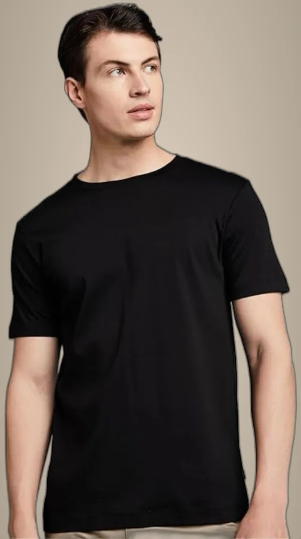 Black_Cotton_Blend_Half_Sleeve_Round_Neck_Solid_Regular_T-Shirt_For_Men