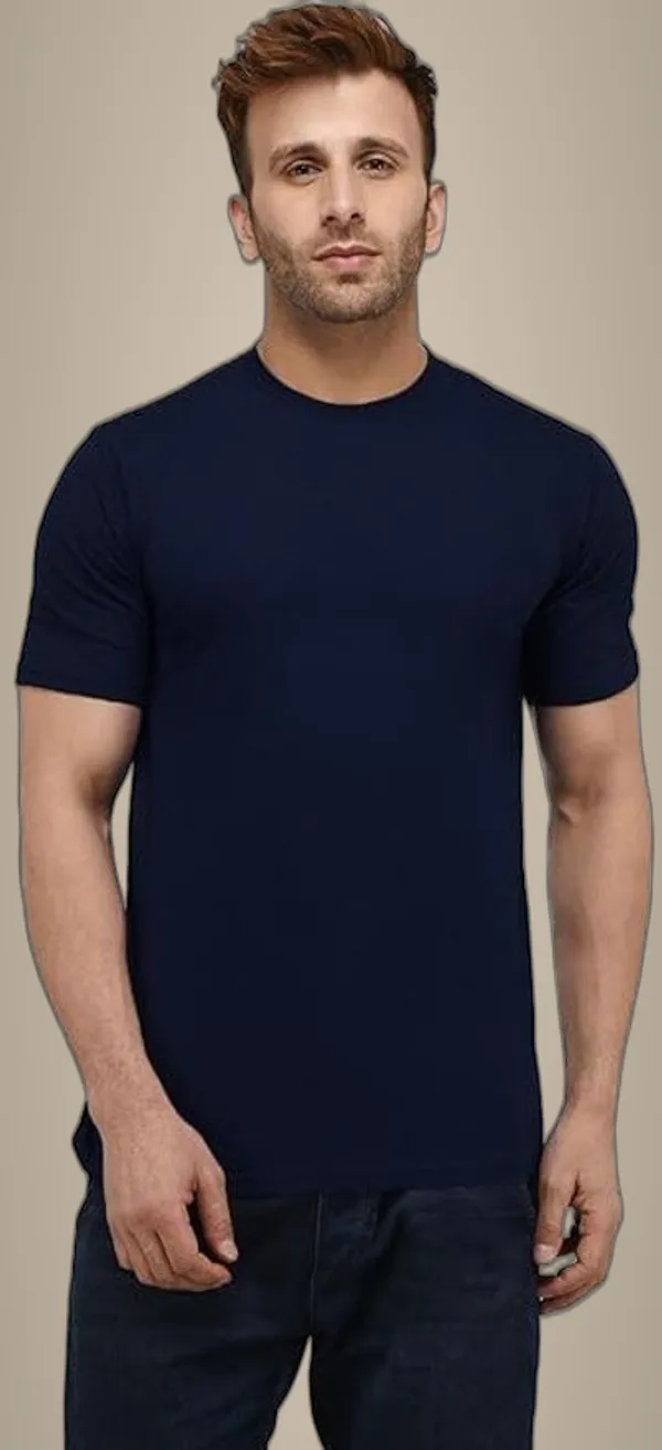 Navy_Blue_Cotton_Blend_Half_Sleeve_Round_Neck_Solid_Regular_T-Shirt_For_Men