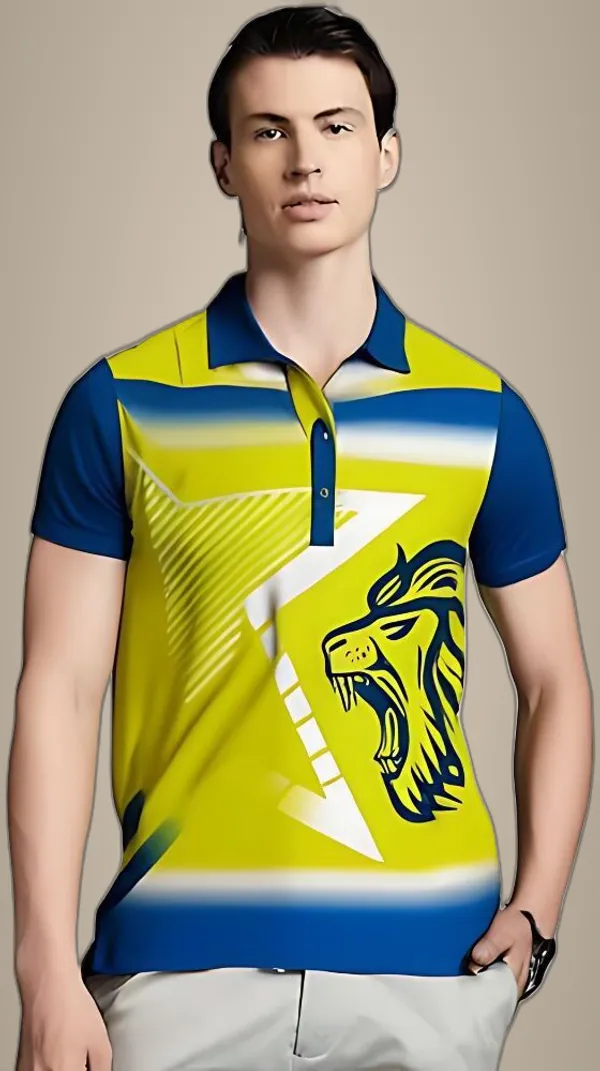 Yellow_Polyester_Half_Sleeve_Polo_Neck_Printed_Regular_T-Shirt_For_Unisex