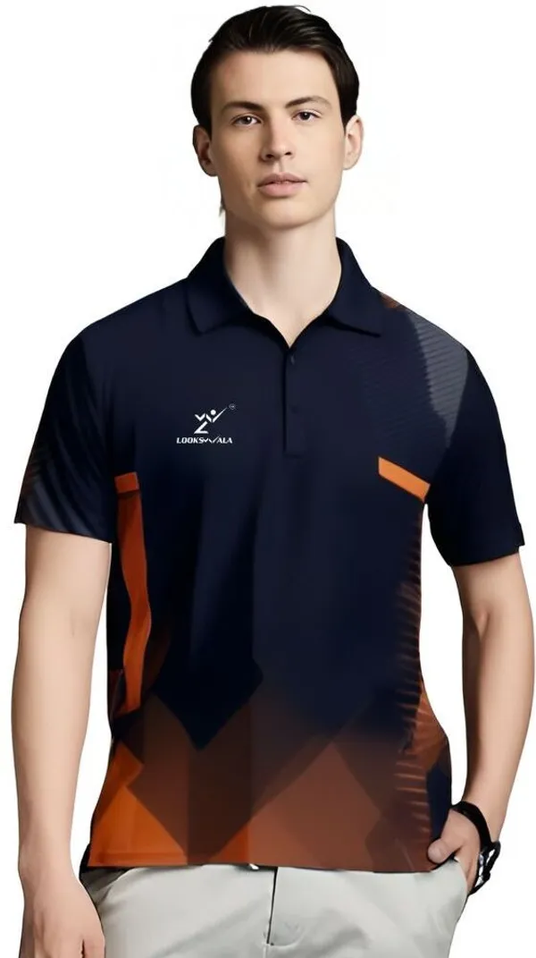 Black_Polyester_Half_Sleeve_Polo_Neck_Colorblock_Regular_T-Shirt_For_Men