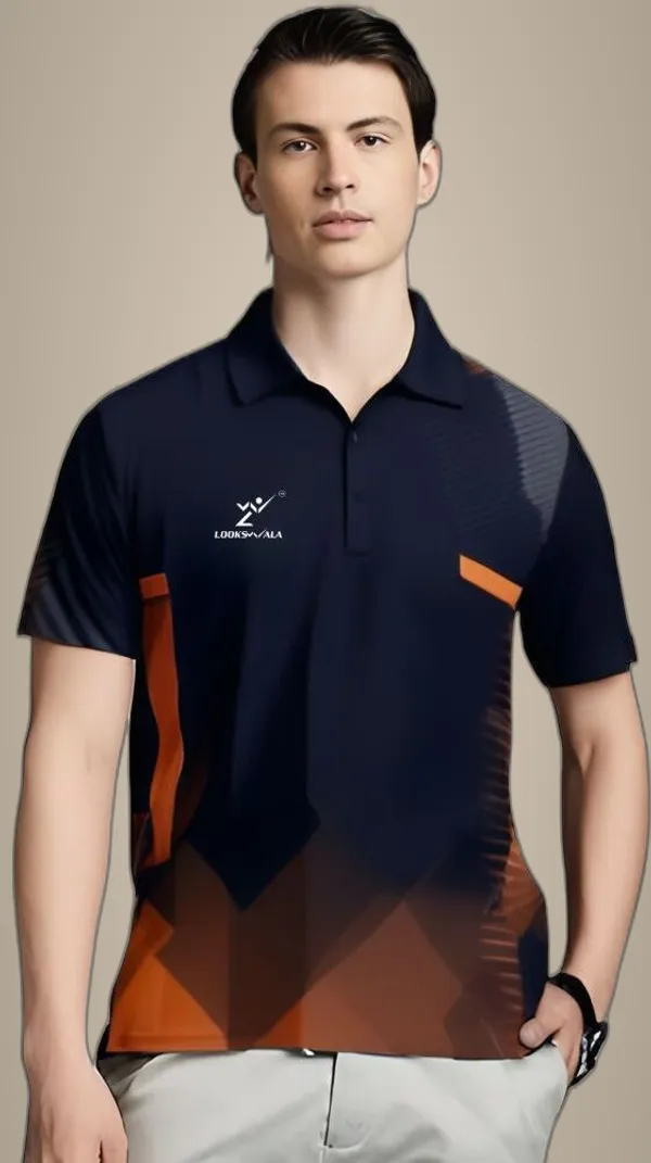 Black_Polyester_Half_Sleeve_Polo_Neck_Colorblock_Regular_T-Shirt_For_Men