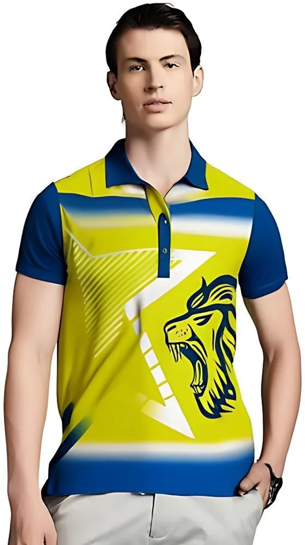 Yellow_Polyester_Half_Sleeve_Polo_Neck_Printed_Regular_T-Shirt_For_Men