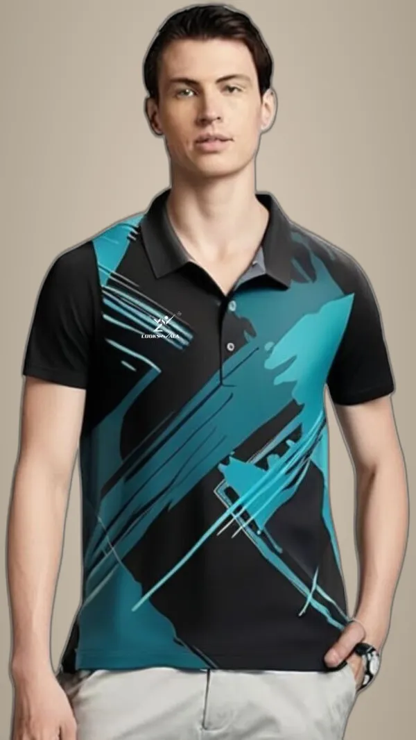 Blue_Polyester_Half_Sleeve_Polo_Neck_Printed_Regular_T-Shirt_For_Men