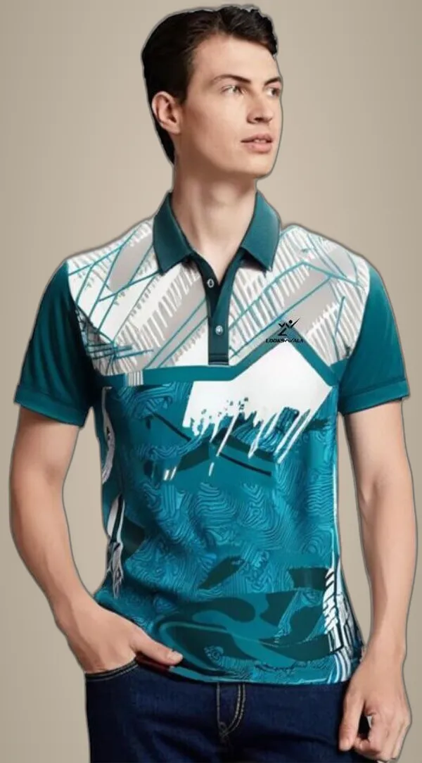 Black_Polyester_Half_Sleeve_Polo_Neck_Printed_Regular_T-Shirt_For_Men