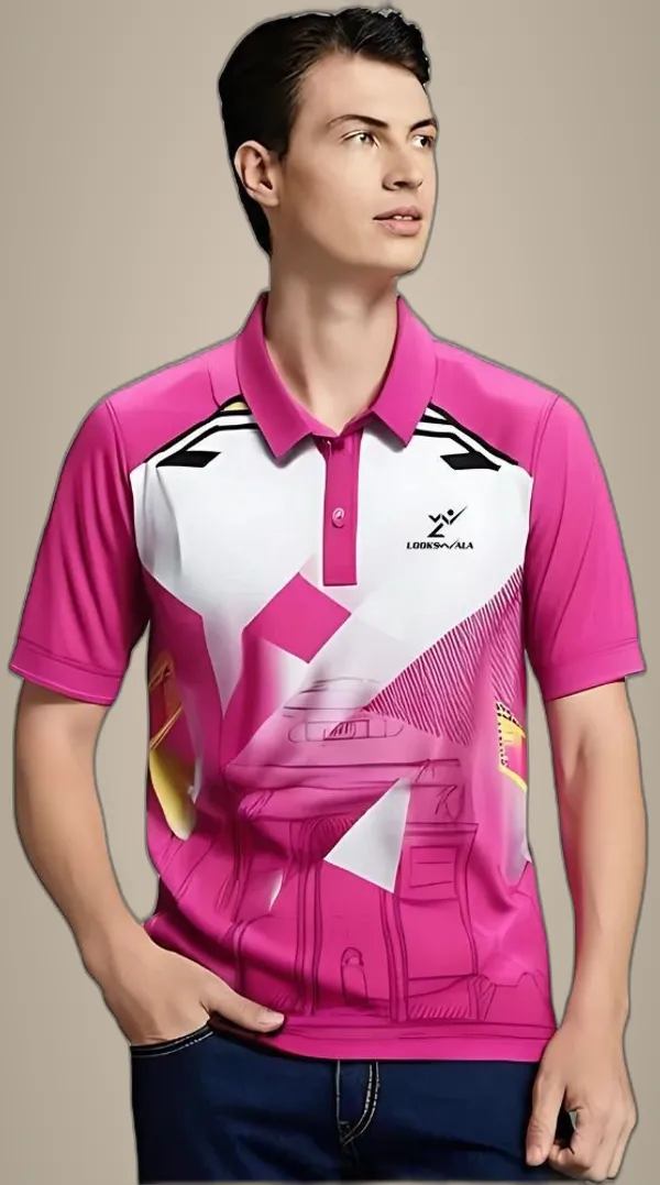 Pink_Polyester_Half_Sleeve_Polo_Neck_Printed_Regular_T-Shirt_For_Men