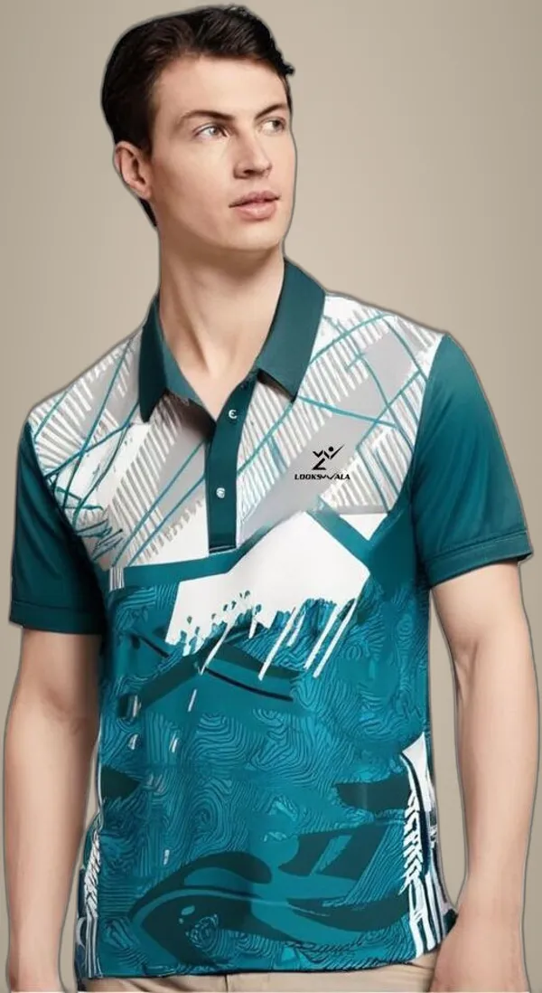 Green_Polyester_Half_Sleeve_Polo_Neck_Printed_Regular_T-Shirt_For_Men