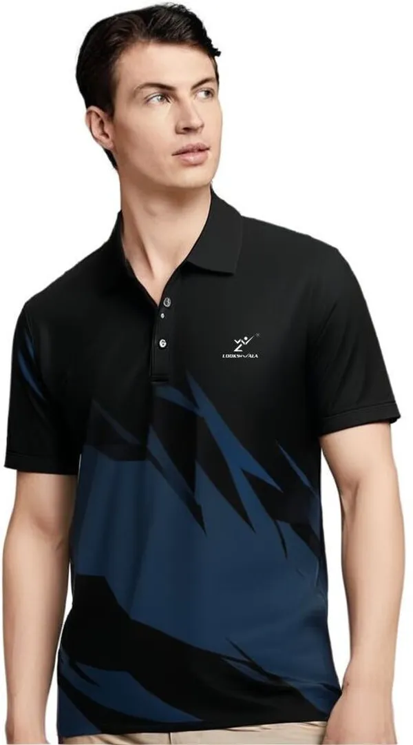 Black_Polyester_Half_Sleeve_Polo_Neck_Printed_Regular_T-Shirt_For_Men