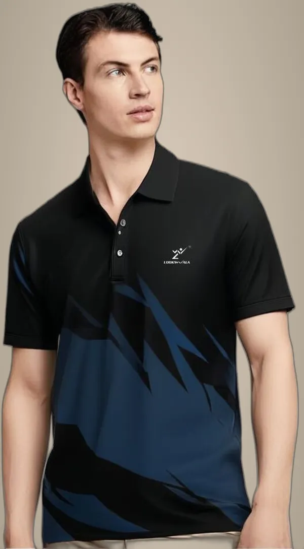Black_Polyester_Half_Sleeve_Polo_Neck_Printed_Regular_T-Shirt_For_Men