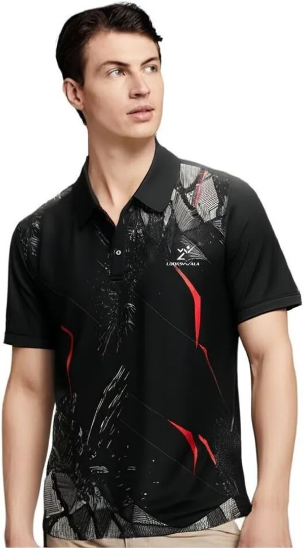 Black_Polyester_Half_Sleeve_Polo_Neck_Printed_Regular_T-Shirt_For_Men