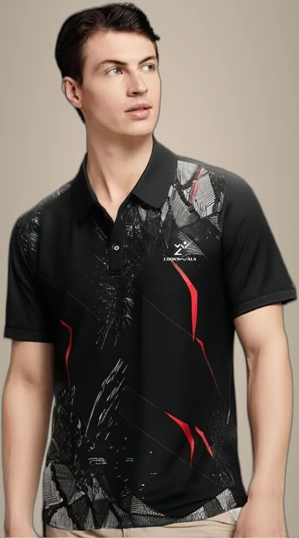 Black_Polyester_Half_Sleeve_Polo_Neck_Printed_Regular_T-Shirt_For_Men