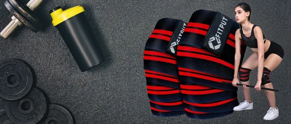 Red_Durable_Gym_Wrist_Band_2Pcs_&_Knee_Wrap_For_Squats_2Cs_Weight_Lifting_Knee_Wraps_Bandage_Combo_For_Sports
