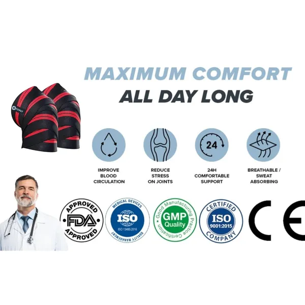 Red_Durable_Gym_Wrist_Band_2Pcs_&_Knee_Wrap_For_Squats_2Cs_Weight_Lifting_Knee_Wraps_Bandage_Combo_For_Sports
