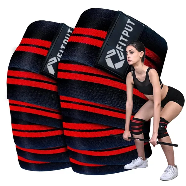 Red_Weight_Lifting_Knee_Wraps_For_Squats_(Red/Black_78_Inches_-_2Pcs)_Unisex_Knee_Bands_For_Sports_Cross_Fit_Training_Gym_Workout_Knee_Support_For_Men_(2_Meters_-_1_Pair)